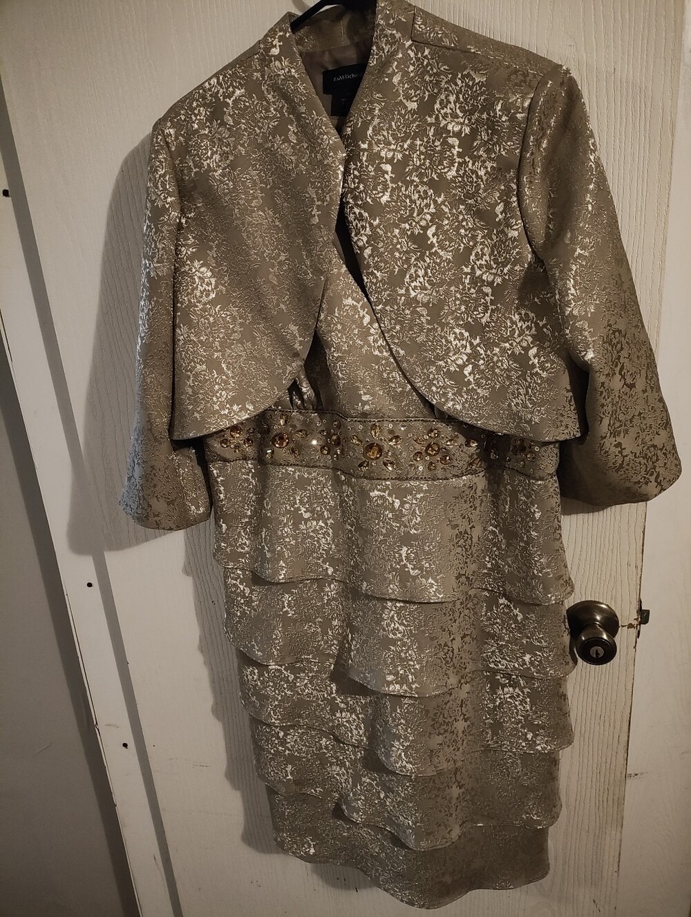 R&M Richards Gold Metallic Brocade Dress & Jacket